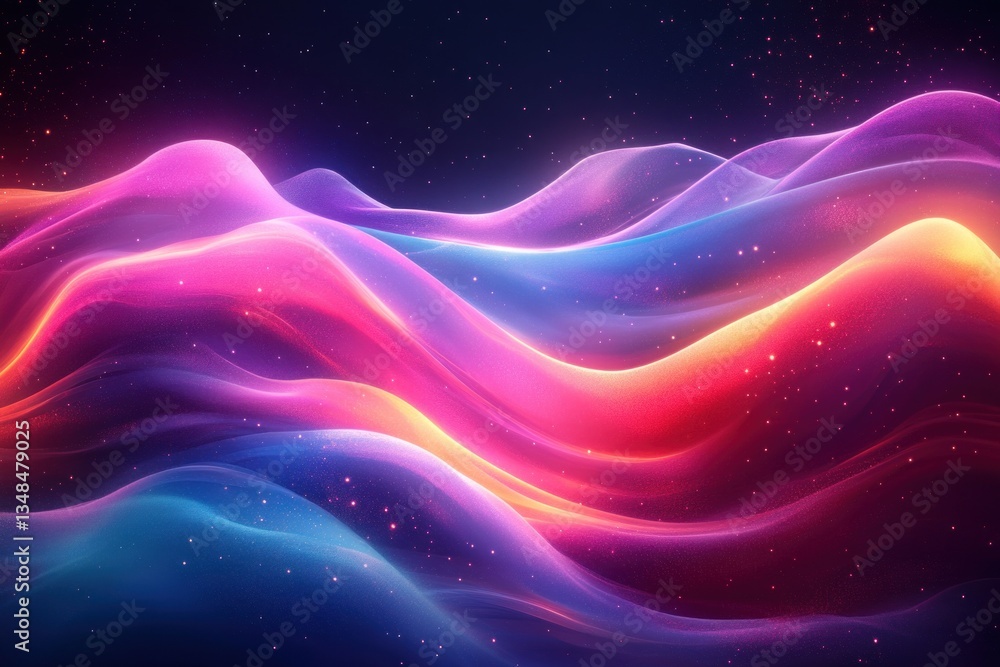 Fototapeta premium Abstract Futuristic Corridor with Neon Light Waves in Purple and Blue Over a Dark Background