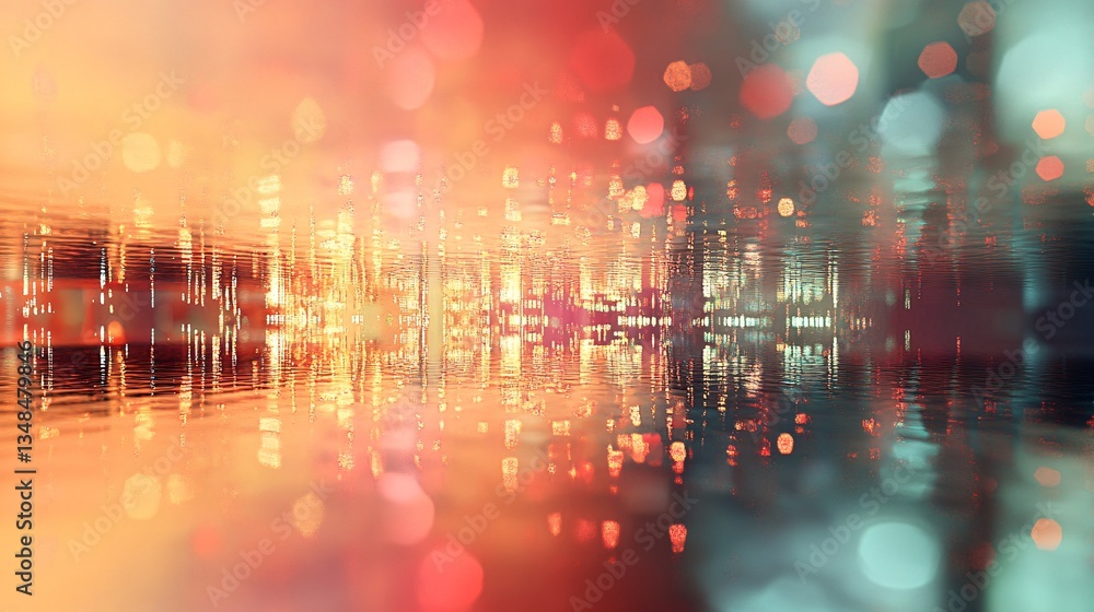 Fototapeta premium Abstract city lights reflection, bokeh background, nighttime scene, website banner