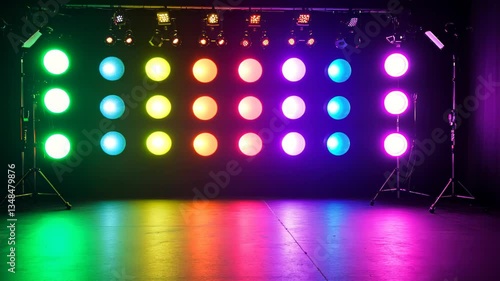 Dynamic stage lighting display with vibrant colors , changing hues