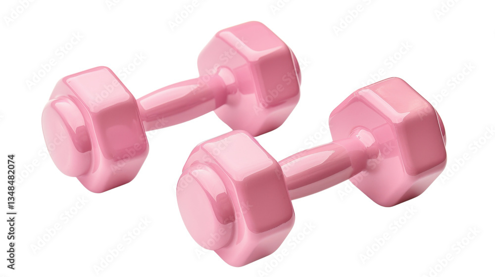 Two pink dumbbells isolated on transparent background representing fitness and exercise Two pink dumbbells isolated on transparent background representing fitness and exercise