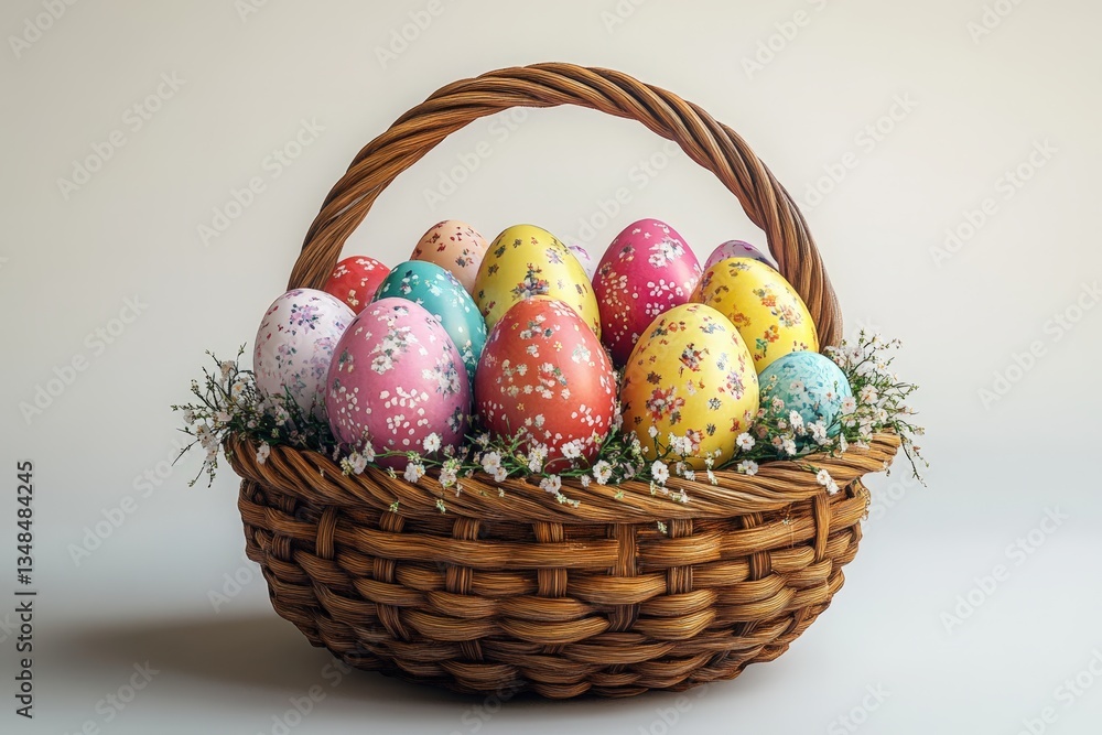 Easter Basket with Decorated Eggs Easter Basket with Decorated Eggs