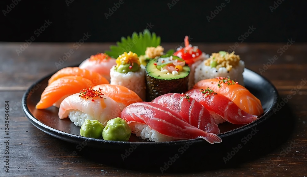 A delectable array of fresh sushi, expertly prepared. A delectable array of fresh sushi, expertly prepared.