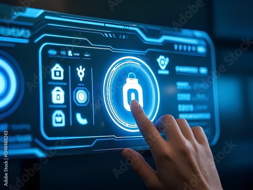 Futuristic Smart Home Control Panel: Hand Interacting with AI-Powered Technology