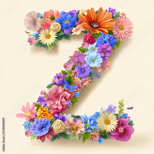 Fototapeta Colorful Flowers Arrangement of Letter Z for Education Purpose.
