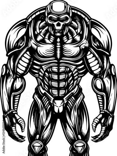 Cyberpunk demons in SVG vector format.Futuristic Cybernetic Skeleton with Robotic Armor Design