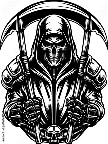Cyberpunk demons in SVG vector format.Dark Reaper with Scythe Symbolizing Death and Finality in Art