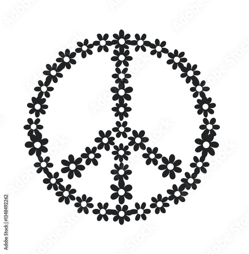 Floral peace symbol made from daisie flowers for anti-war message or peace campaign