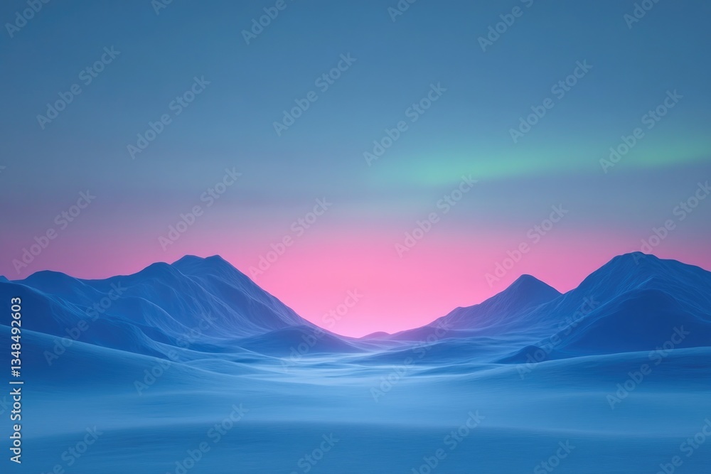 Fototapeta premium Majestic mountains bathed in ethereal hues under shimmering Nort