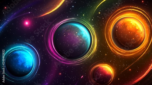 Wallpaper Mural Colorful planets exist within a vast and starry cosmos Torontodigital.ca