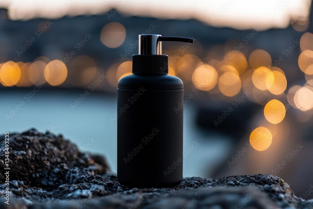 Elegant Unisex Cologne Bottle in Matte Black Finish with Cityscape Elegant Unisex Cologne Bottle in Matte Black Finish with Cityscape