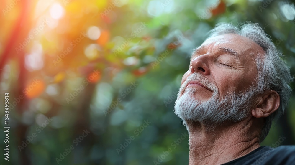 Serene Senior Man Meditating in Nature Peaceful Forest Scene Serene Senior Man Meditating in Nature Peaceful Forest Scene