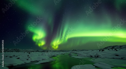 Wallpaper Mural Majestic Northern Lights Dance Over Snowy Landscape and Serene River at Night Torontodigital.ca