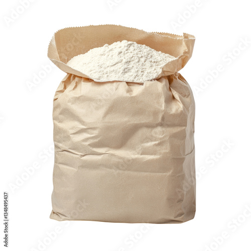 White Flour in Brown Paper Bag on White Background