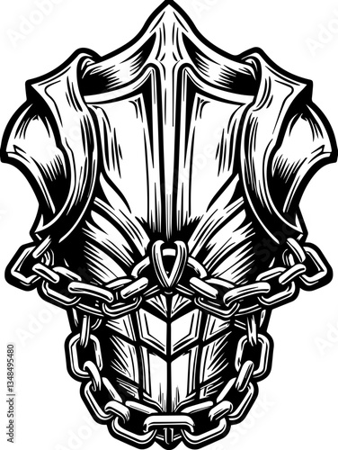Demonic knights and demons in SVG vector format. Detailed Illustration of a Medieval Shield with Chain Elements