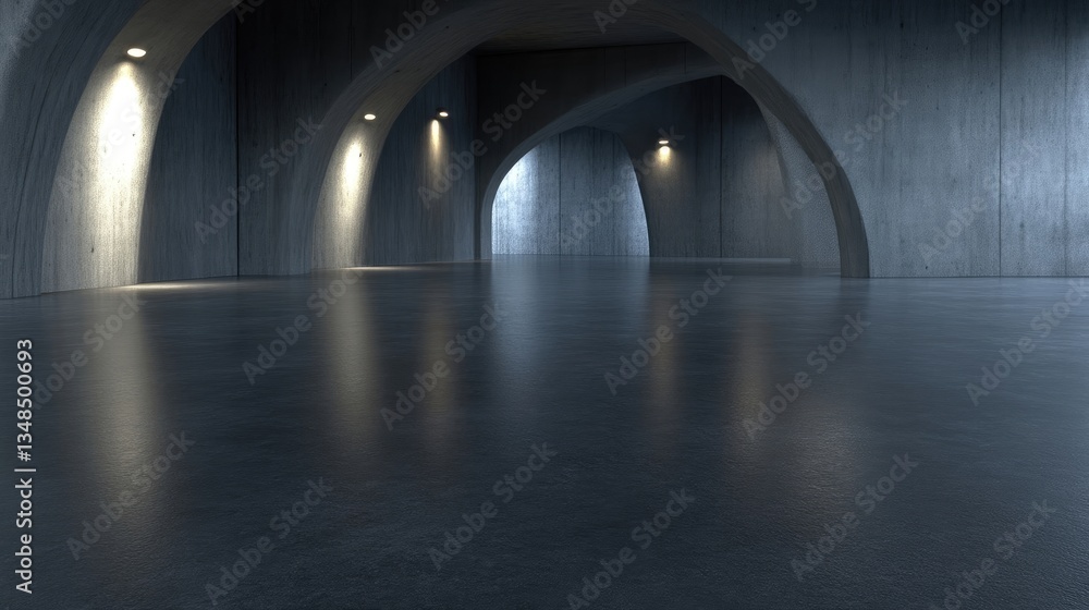 Fototapeta premium Modern concrete interior space with arched walls