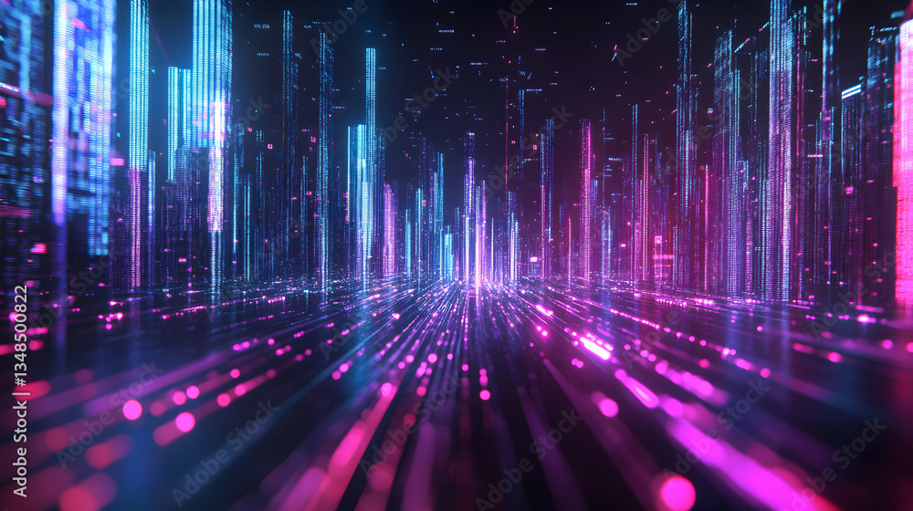 Neon Digital Cityscape Futuristic Data Streams and Glowing Towers Neon Digital Cityscape Futuristic Data Streams and Glowing Towers