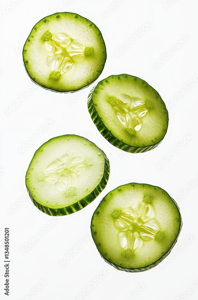 Fresh and Crisp Cucumber Slices Displayed on a White Background for Healthy Food and Culinary Concepts Fresh and Crisp Cucumber Slices Displayed on a White Background for Healthy Food and Culinary Concepts