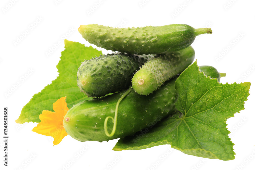 Fresh cucumbers and leaves isolated