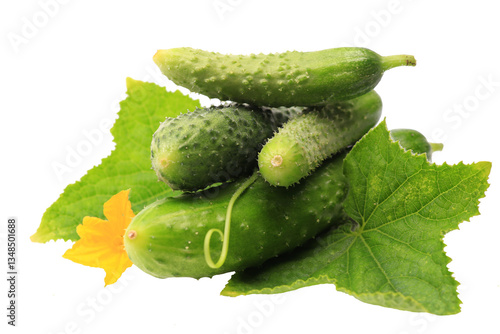 Fresh cucumbers and leaves isolated