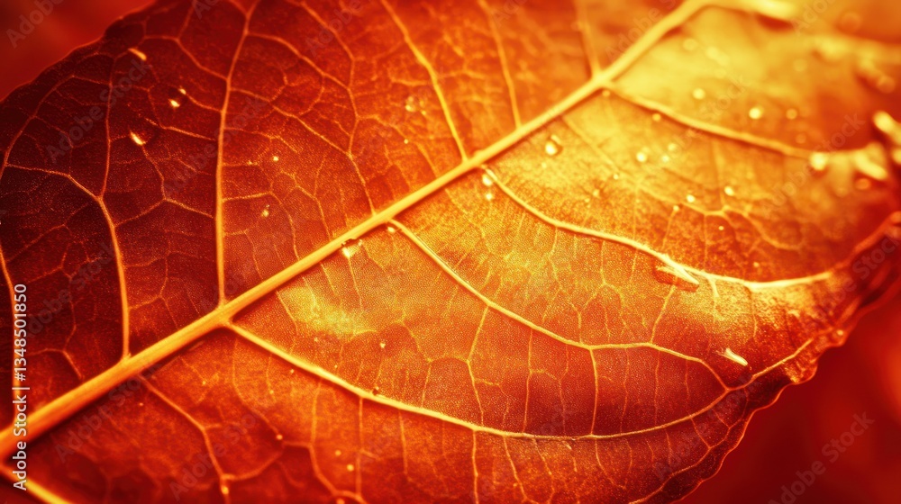 Obraz premium Close up photograph of a wet leaf with intricate vein patterns