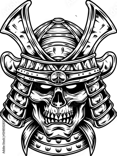 Ghost samurai and demons in SVG vector format. Skull in Samurai Helmet Vintage Tattoo Style Graphic Art