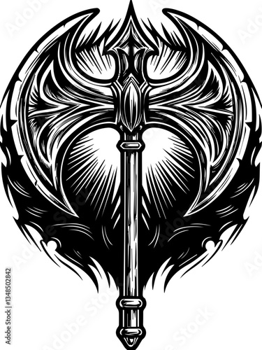 Ghost samurai and demons in SVG vector format. Ornate Black and White Axe with Elaborate Design and Style