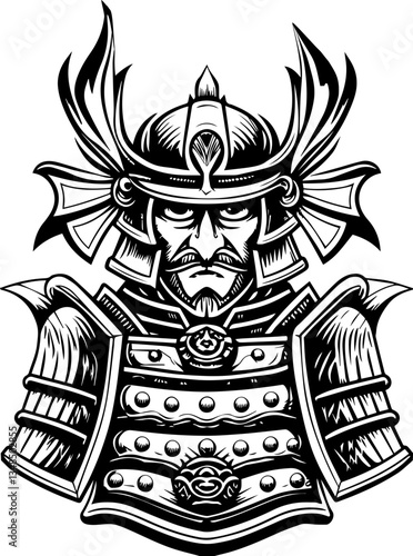 Ghost samurai and demons in SVG vector format. Intricate Samurai Warrior Graphic Portrait with Bold Details