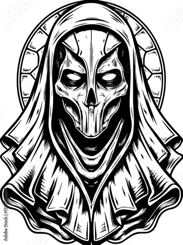 Ghost samurai and demons in SVG vector format. Grim Reaper Hooded Skeleton Design in Black and White Style