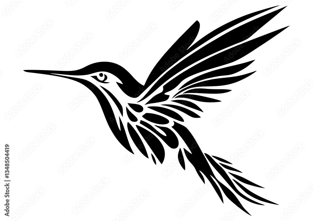 Obraz premium Art Nouveau hummingbird Graphic Accents, vector illustration, vintage elements 