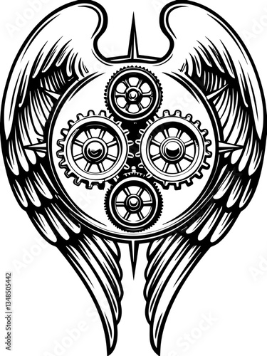 Gods and future demons in SVG vector format. Angel Wings with Steampunk Gears Design for Creative Projects