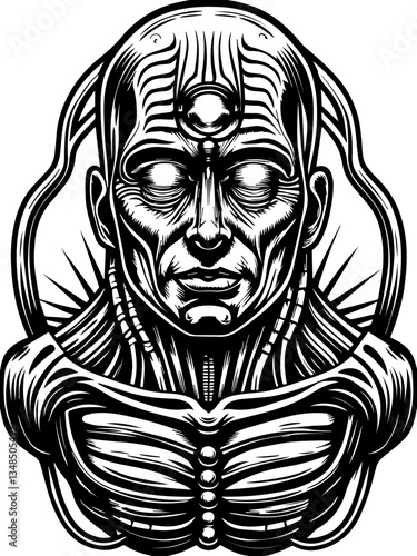 Gods and future demons in SVG vector format. Intricate Black and White Anatomy Illustration of Human Figure