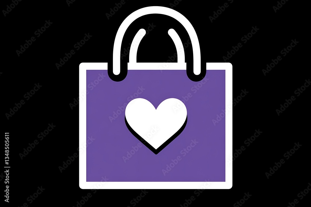 A simple vector graphic featuring a shopping bag with a heart A simple vector graphic featuring a shopping bag with a heart
