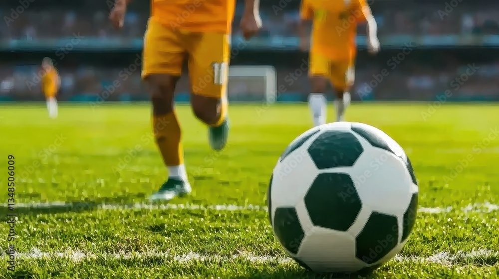Dynamic Soccer Action with Focus on Ball and Player Movement on a Green Field Dynamic Soccer Action with Focus on Ball and Player Movement on a Green Field