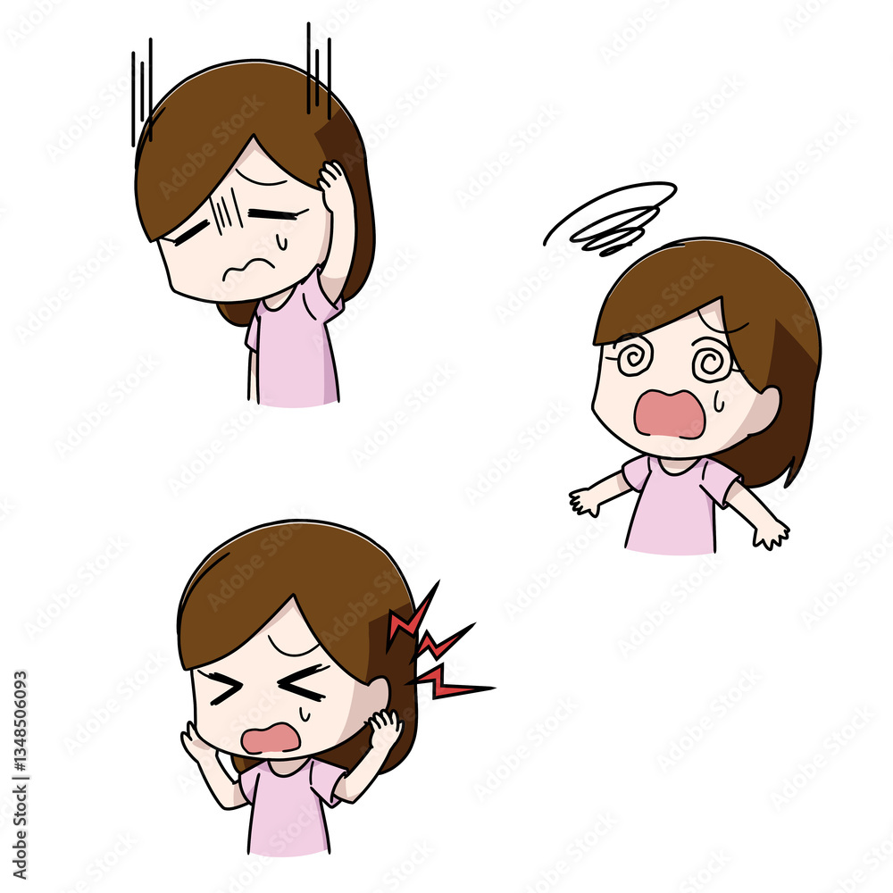 高血圧の症状が出る女性のイラスト3パターン