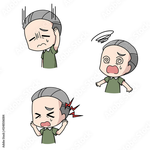 高血圧の症状が出る高齢男性のイラスト3パターン