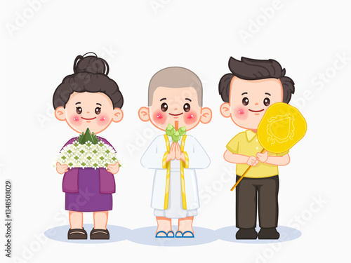 Buddhist Naga Ordination ceremony cartoon vector. illustration premium.