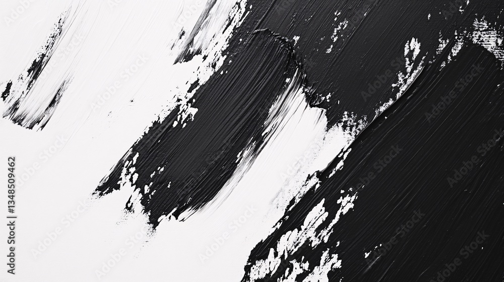 Abstract artwork featuring black and white brushstrokes on canvas surface Abstract artwork featuring black and white brushstrokes on canvas surface