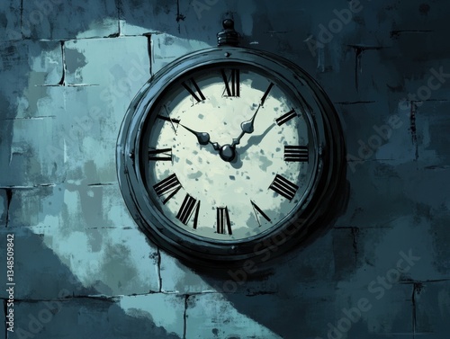 Wallpaper Mural Antique clock hanging on a textured blue wall Torontodigital.ca