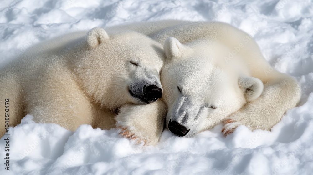 Two polar bears cuddling in snow Two polar bears cuddling in snow