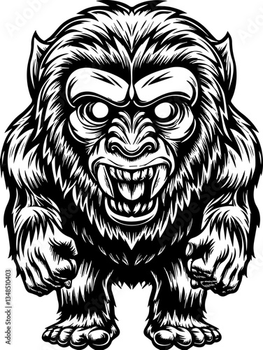 Gothic Dracula and vampire demons in SVG vector format. Fierce Monochrome Gorilla Illustration with Dynamic Expression