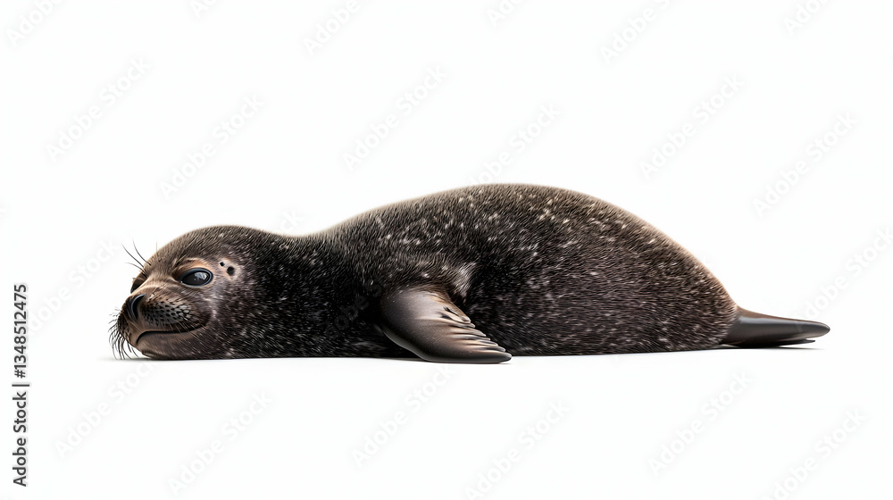 Fototapeta premium Baby Seal Pup Lying Down On White Background