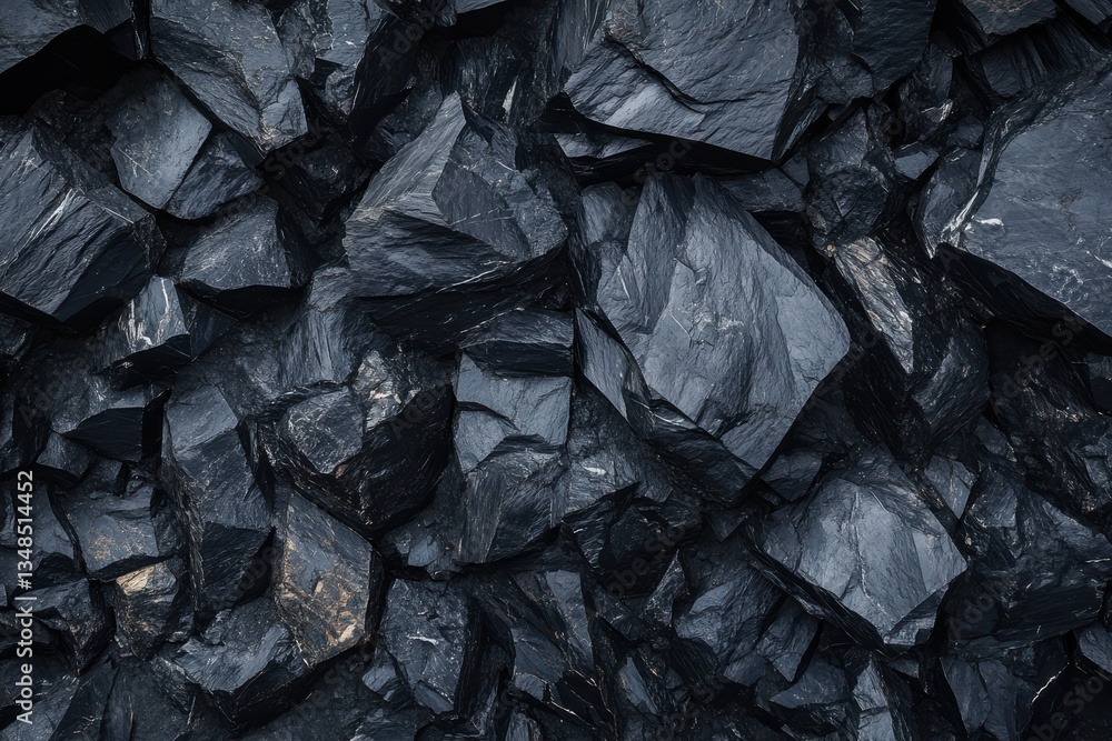 Magnificent textures of dark coal piled in an open quarry during early morning light Magnificent textures of dark coal piled in an open quarry during early morning light