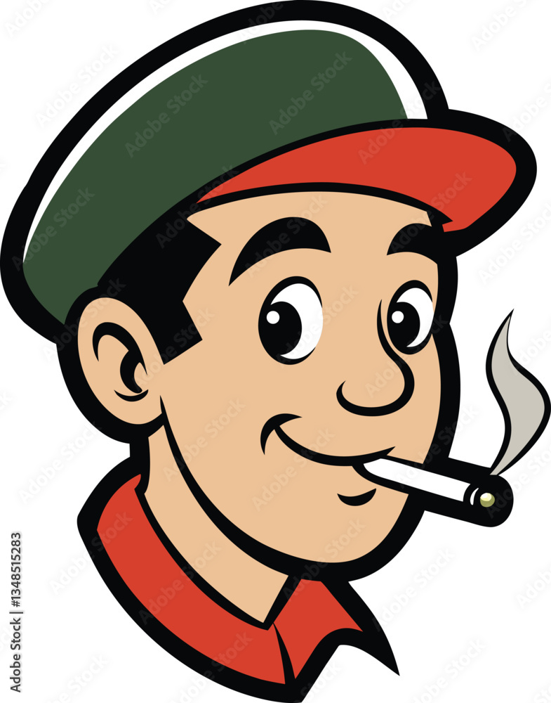 Cartoon character enjoys a moment of relaxation, with a cigarette Cartoon character enjoys a moment of relaxation, with a cigarette