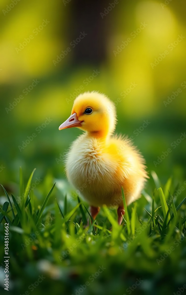 Single Yellow Duckling on Grass Single Yellow Duckling on Grass