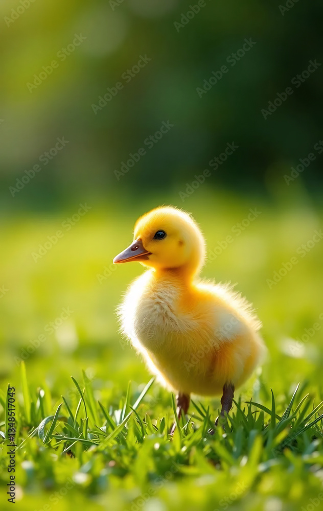 Single Yellow Duckling on Grass Single Yellow Duckling on Grass