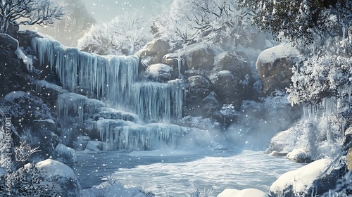 Frozen Waterfall Winter Wonderland Snowy Scene