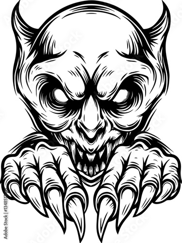 Mythological Demons legendary dark entities in SVG and vector format. Malevolent Creature with Claws and Sinister Expression Design