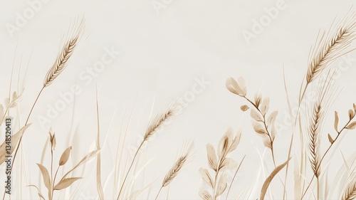 Minimalist boho-style wheat illustration wallpaper in soft neutral tones, combining organic lines and elegant simplicity for a warm, modern, and on-trend interior or branding aesthetic.
