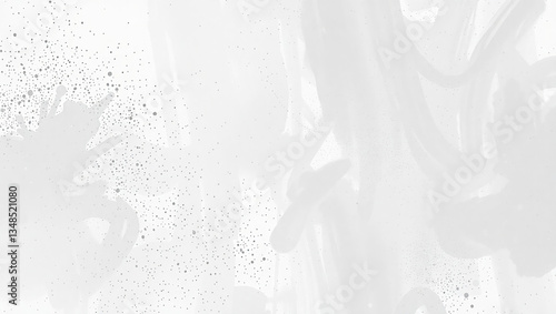 Minimalist abstract texture with a white and gray color palette, featuring delicate splashes and ink drops. Perfect for backgrounds, invitations, or digital projects.