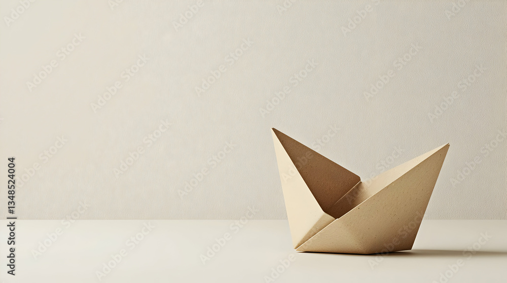 Folded Paper Boat On Beige Background Folded Paper Boat On Beige Background